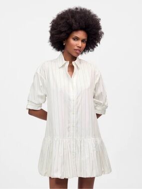 Madewell Women's Extra Small Shirt Dress Bubble Hem Mini Button Front Cotton Pop